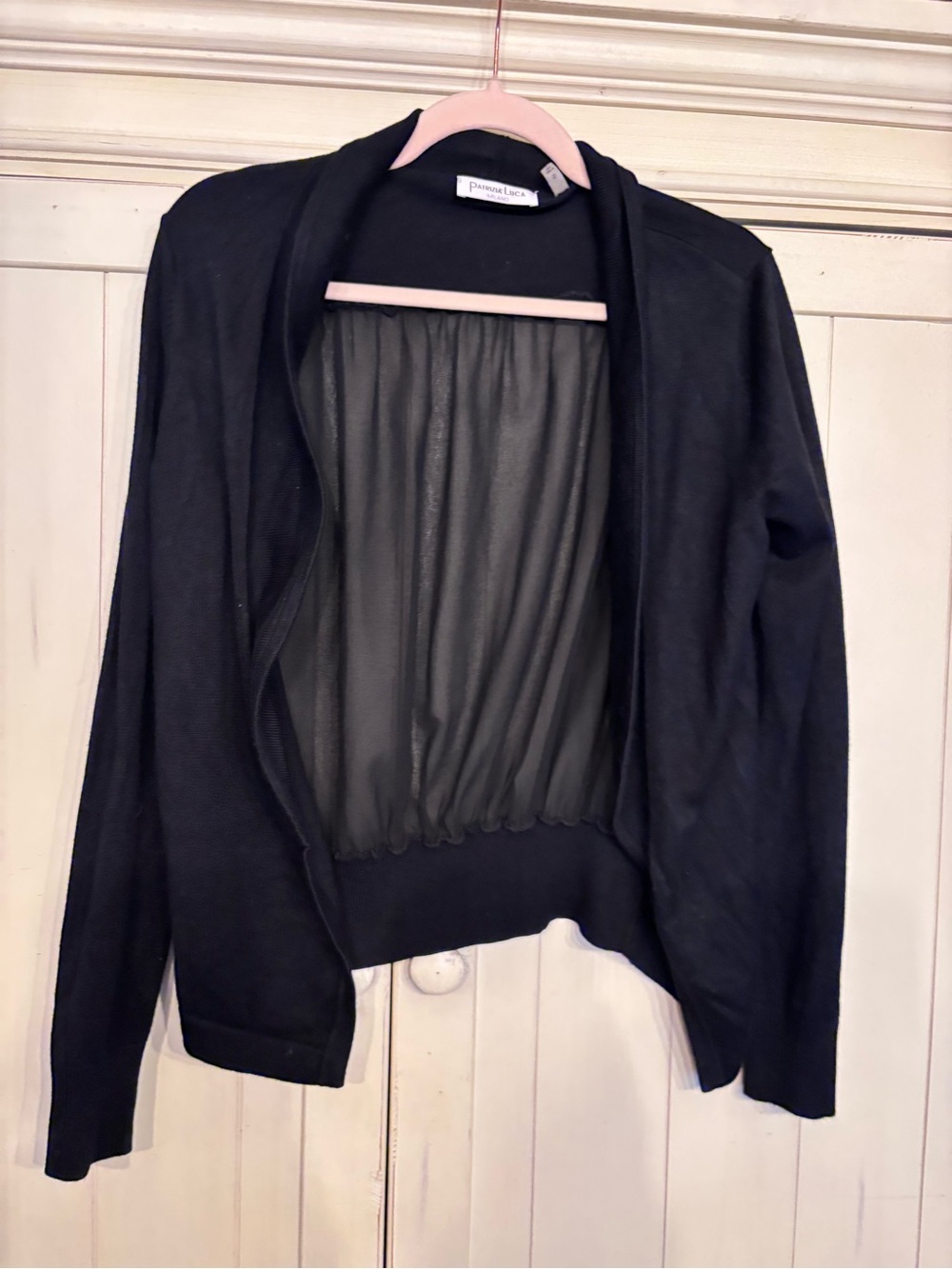 Patrizia Luca Black Open-Front Sheer-Back Cardigan